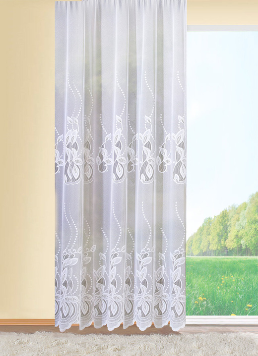 Klassiek - Lang gordijn met ranken-borduursel en gegolfde boord, in Größe 176 (H 175 x B 250 cm) bis 294 (H 245 x B 500 cm), in Farbe WIT Ansicht 1