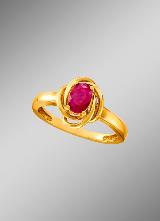Ringen - Mooi vormgegeven damesring met robijn, in Größe 160 bis 220, in Farbe