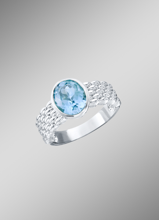 Ringen - Damesring met blauwe topaas en gestructureerde ring, in Größe 160 bis 220, in Farbe