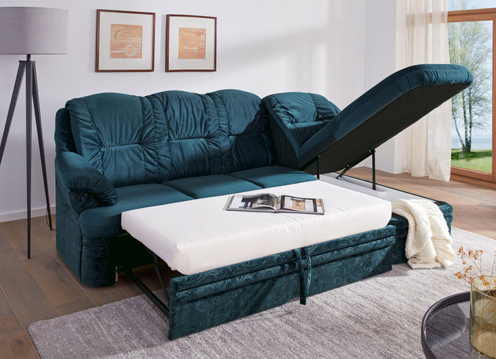 Slaap sofa`s - Gestoffeerd meubilair met bedfunctie en bedkast, in Farbe GROEN, in Ausführung Gestoffeerde hoek, 155x252 cm Ansicht 1