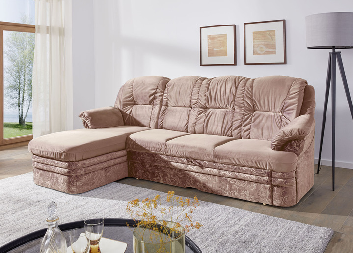 Slaap sofa`s - Hoekbank met slaapfunctie en bedlade, in Farbe BEIGE, in Ausführung Gestoffeerde hoek, 252x155 cm Ansicht 1