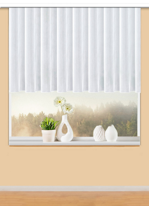 - Halftransparante bloemenvenstervitrage, in Größe 120 (95 x 300 cm) bis 174 (155 x 600 cm), in Farbe WIT Ansicht 1