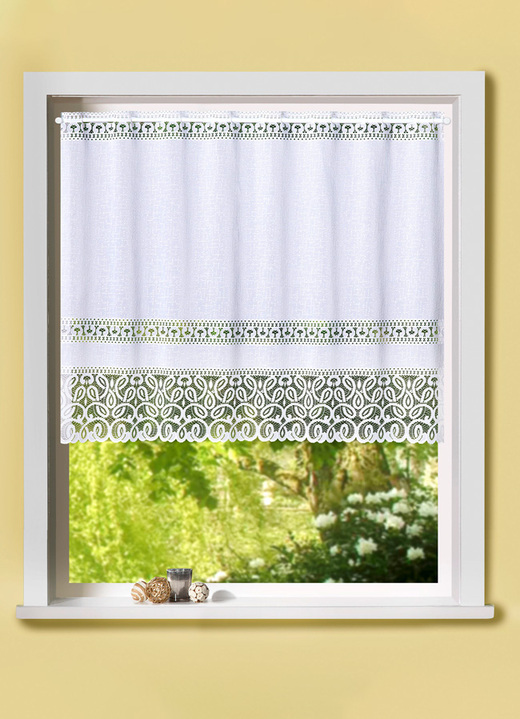 Klassiek - Kort gordijn voor kleine ramen, met stangdoorvoer, in Größe 120 (H 80 x B 100 cm) bis 125 (H 100 x B 150 cm), in Farbe WIT