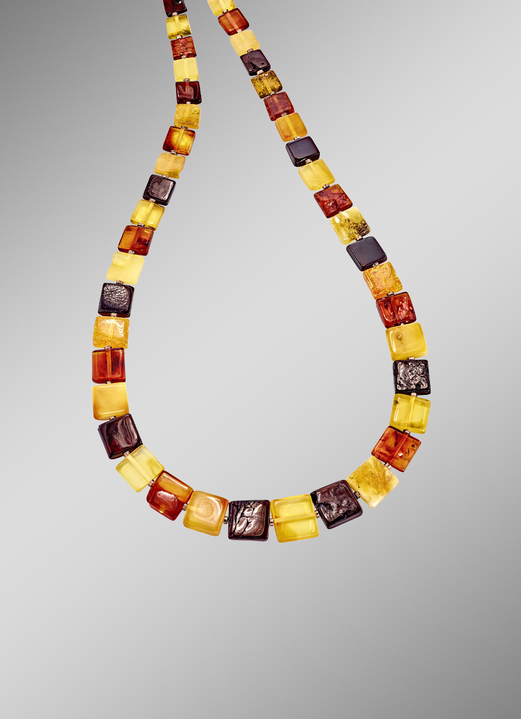 Halskettingen - Toffe halsketting met bonte, vierkante stukken echte barnsteen, in Farbe  Ansicht 1