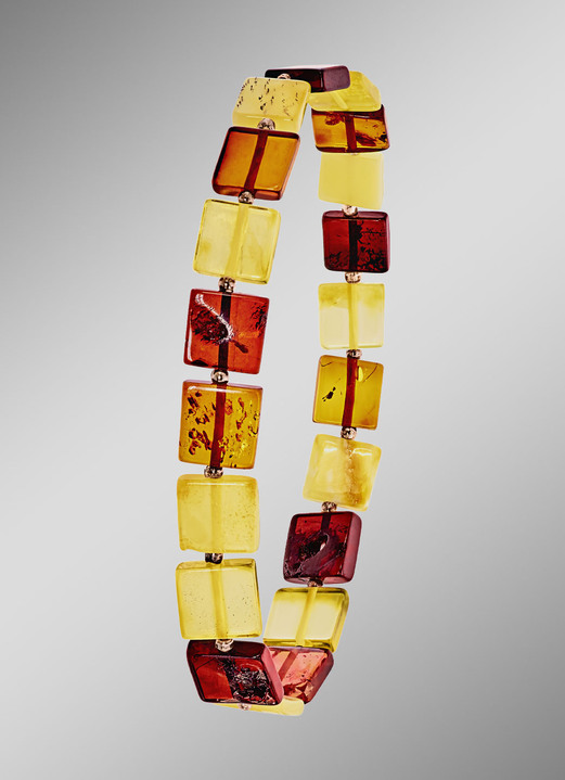 Armbanden - Toffe armband met bonte, vierkante stukken echte barnsteen, in Farbe  Ansicht 1
