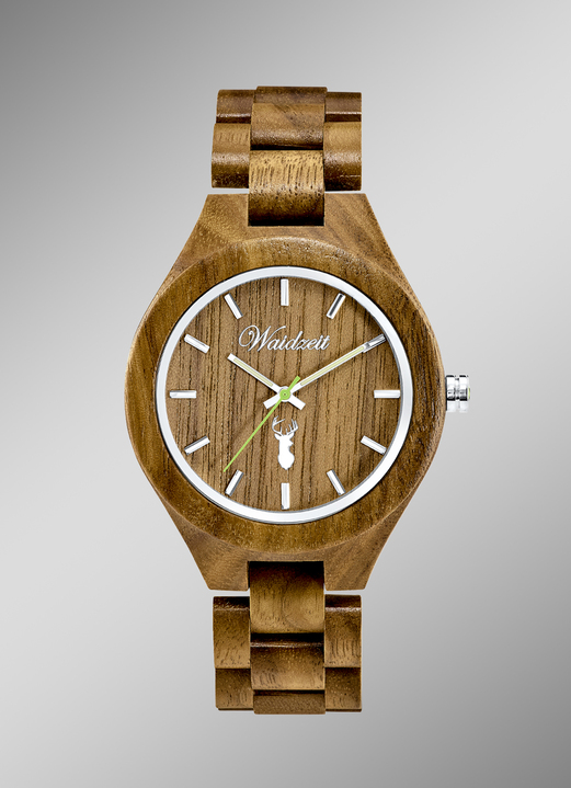 Kwartshorloges - Waidzeit-herenhorloge, volledig vervaardigd van natuurlijk walnotenhout, in Farbe  Ansicht 1