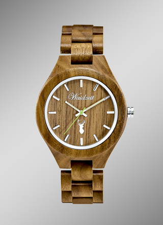 Waidzeit-herenhorloge, volledig vervaardigd van natuurlijk walnotenhout