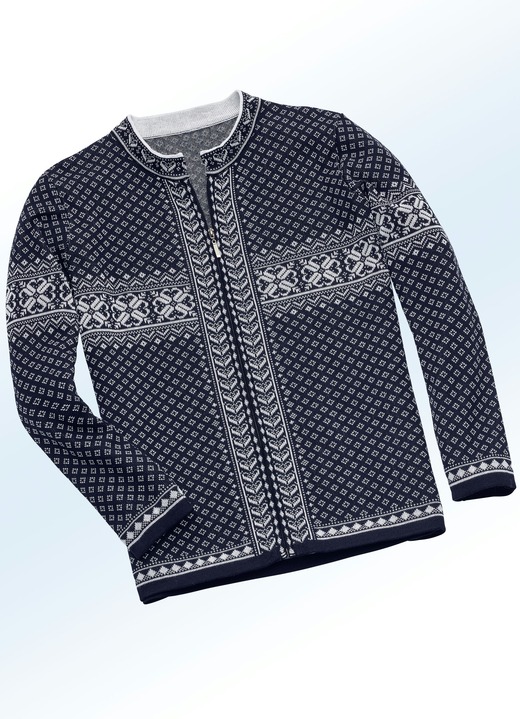 Gebreide jasjes - vest in jacquardmotief Gebreide jasjes - vest in jacquardmotief, in Größe 036 bis 052, in Farbe MARINE-ECRU