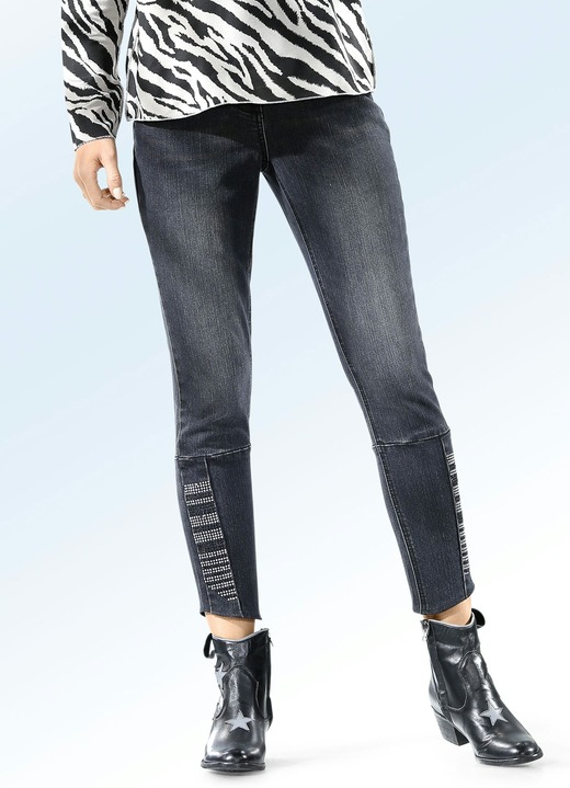 Broeken - Jeans met effectieve strass- en glitterstenen, in Größe 034 bis 050, in Farbe ANTRACIET
