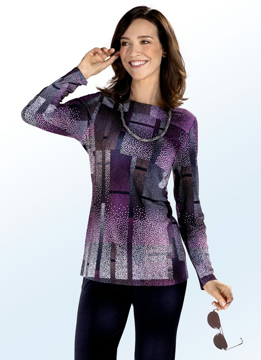 Lange mouw - Shirt met schitterende inkjetprint in 2 kleuren Lange mouw - Shirt met schitterende inkjetprint in 2 kleuren, in Größe 038 bis 054, in Farbe BESSEN-MEERKLEURIG