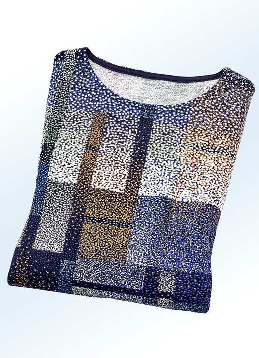 Lange mouw - Shirt met schitterende inkjetprint in 2 kleuren Lange mouw - Shirt met schitterende inkjetprint in 2 kleuren, in Größe 038 bis 054, in Farbe KONINGSBLAUW-MEERKLEURIG