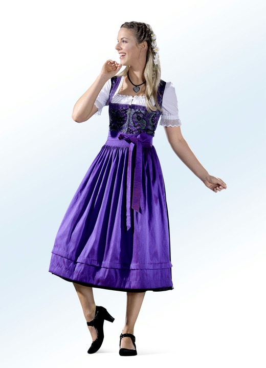 Landhuismode - Dirndl met schort van ROSE-DIRNDL, in Größe 038 bis 056, in Farbe PAARS-GROEN