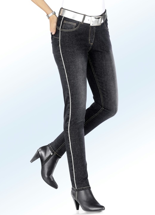 Broeken - Jeans met glinsterende sierband, in Größe 017 bis 092, in Farbe ZWART Ansicht 1