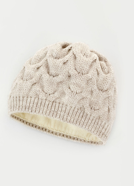 Mutsen & hoeden - Warme damesmuts met trendy kabelpatroon, in Farbe NATUREL Ansicht 1
