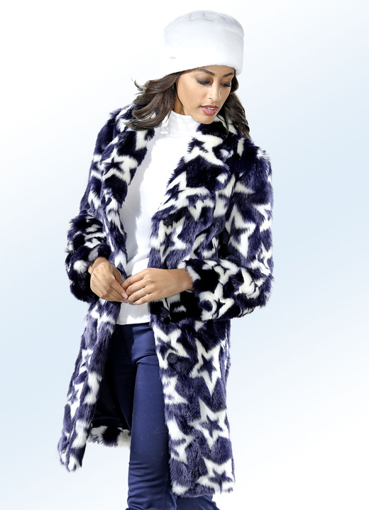 SALE % - Kurzmantel mit zauberhaftem Sterne-Dessin, in Größe 034 bis 052, in Farbe NAVY-ECRU