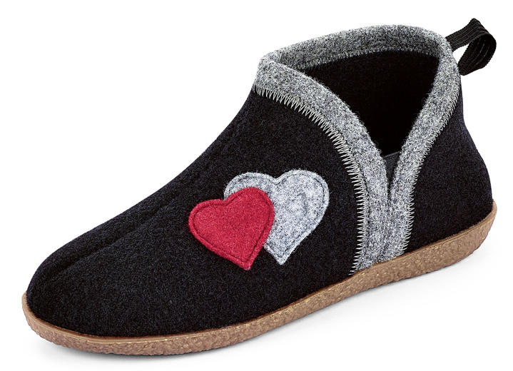 Huisschoenen - Slippers met contrasterende gekleurde applicaties, in Größe 036 bis 042, in Farbe ZWART Ansicht 1