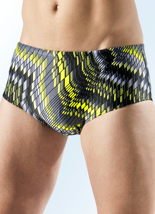 - Schwab zwembroek in hogere slipvorm met all-over print, in Größe 004 bis 010, in Farbe ZWART-MEERKLEURIG