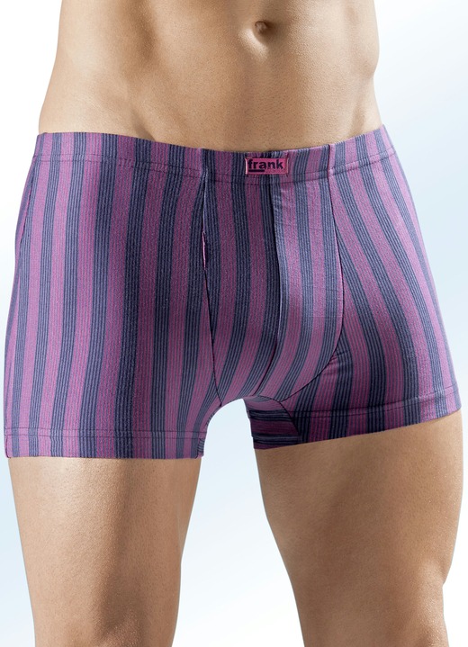 Pants & boxershorts - Verpakking met vier boxershorts, gestreept, in Größe 3XL (9) bis XXL (8), in Farbe 2x GRIJSBLAUW-BESSENROOD, 2x GRIJSBLAUW-SMARAGD