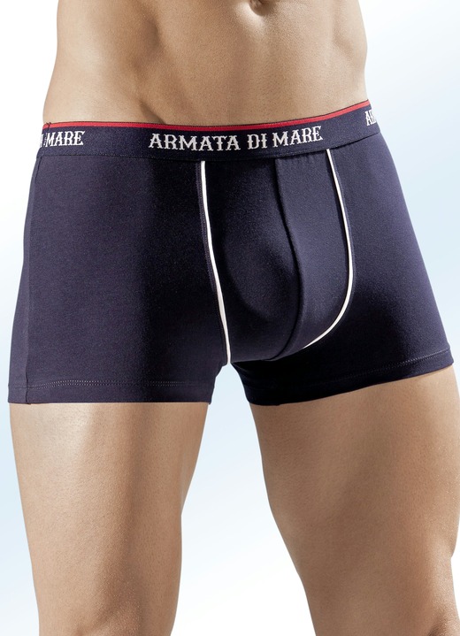 Pants & boxershorts - Verpakking met vier boxershorts met sierboorden, uni, in Größe 007 bis 010, in Farbe 2x MARINE, 2X ZWART