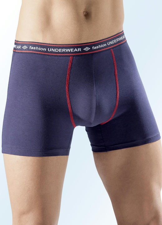 - Verpakking met vijf boxershorts met contrasterende naden, uni, in Größe 004 bis 010, in Farbe 3X MARINE-ROOD, 2X ZWART-ROOD