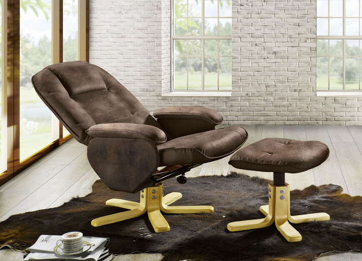 - Super comfortabele relaxstoel met kruk, in Farbe BRUIN