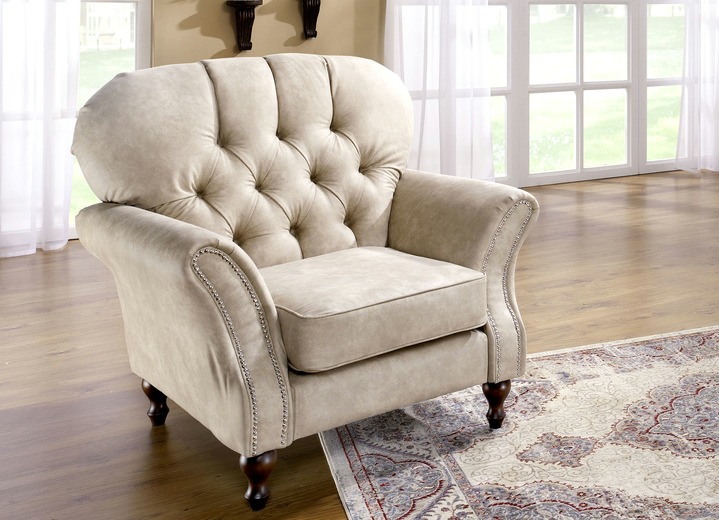 - Elegante fauteuil in Chesterfield-look, in Farbe LICHTBRUIN, in Ausführung Fauteuil Ansicht 1