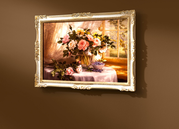 Bloemen - Schilderij met boeket rozen., in Farbe WIT-GOUD