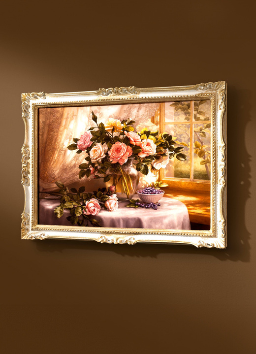 Bloemen - Schilderij met boeket rozen., in Farbe WIT-GOUD