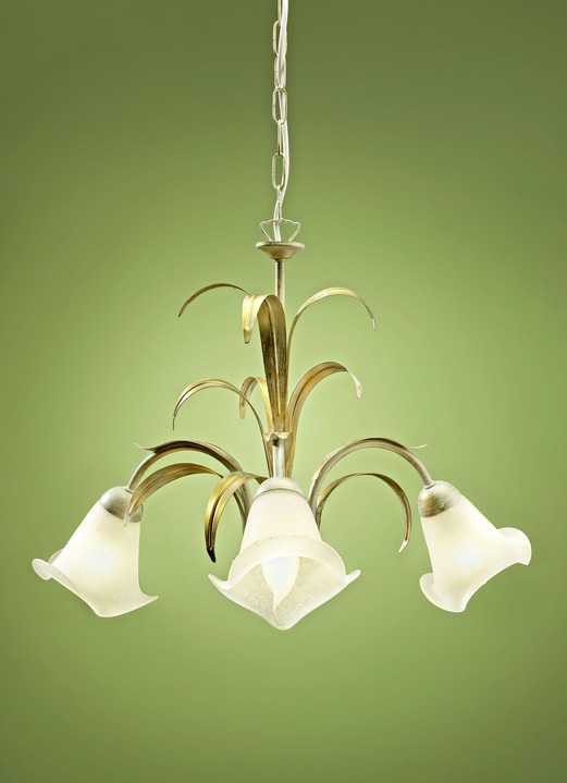 Lampen  & lampjes - Hanglamp, 3 lampen, met bloemvormige lampenkappen, in Farbe CREAM-GOLD