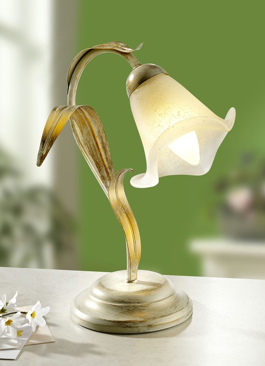 Lampen  & lampjes - Tafellamp met bloemvormige lampenkap, in Farbe CREAM-GOLD