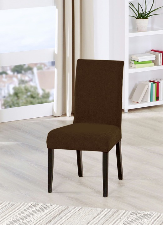 Grand foulards - Stretch-hoes in elegante en tijdloze look, in Größe 101 (Stoelhoes) bis 900 (2-delige voordeelset met knuffelbeertje: bestaande uit 1x fauteuilhoes, hoes voor driezitter), in Farbe BRUIN Ansicht 1
