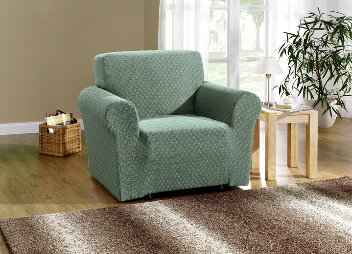 Sessel- & Sofaüberwürfe - Stretchbezüge mit schöner Strukturierung, in Größe 101 (Stoelhoes) bis 115 (stoelhoezen, set van 4), in Farbe GRÜN Ansicht 1