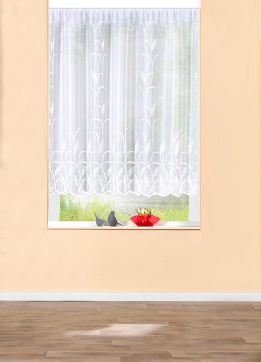 - Gebloemd gordijn met natuurlijk bladmotief, in Größe 140 (H 120 x B 300 cm) bis 179 (H 175 x B 450 cm), in Farbe WIT Ansicht 1