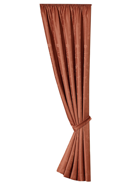 Klassiek - Prachtige enkele sjaal met een elegante glans, in Größe 364 (H 150 x B 132 cm) bis 899 (Gordijnhouder, set van 2, ca. 60 cm), in Farbe TERRA Ansicht 1
