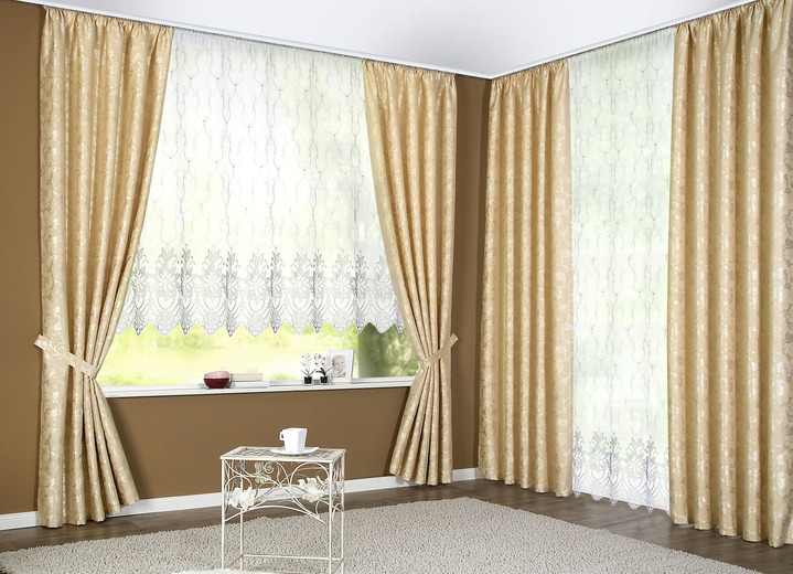 Klassiek - Raamdecoraties met universele railband, in Größe 126 (Bloemenvenster-store, H 105 x B 450 cm) bis 291 (Lange store, H 245 x B 450 cm), in Farbe WIT Ansicht 1