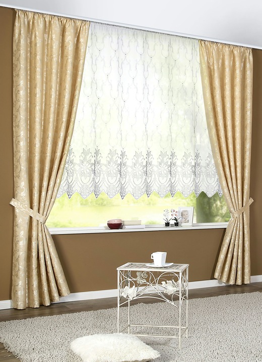 - Glanzende gordijnenset, in Größe 364 (H 150 x B 135 cm) bis 899 (Gordijnhouder, set van 2, 70 cm), in Farbe NATUREL Ansicht 1