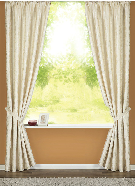Klassiek - Glanzend Overgordijn Set, in Größe 364 (H 150 x B 135 cm) bis 899 (Gordijnhouder, set van 2, 70 cm), in Farbe CRÈME Ansicht 1