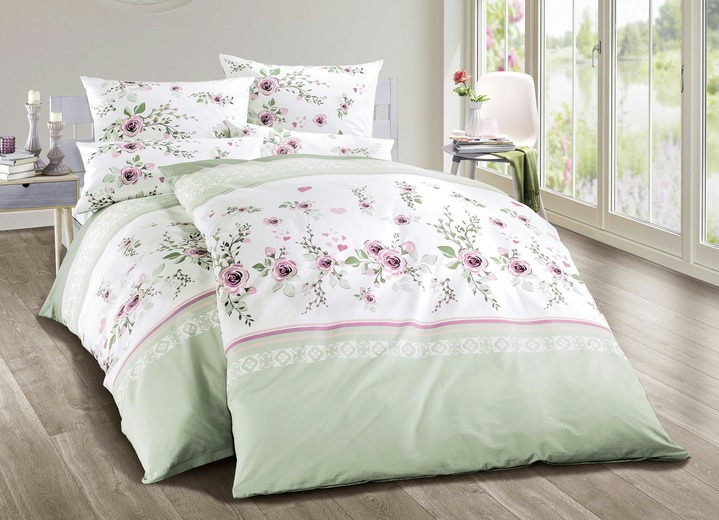 Beddengoed - Jersey bedlinnen set gemaakt van 100% katoen, in Größe 111 (40/80 cm + 135/200 cm) bis 412 (4-delige voordeelset: 2x 80/80 cm + 2x 135/200 cm), in Farbe GROEN Ansicht 1