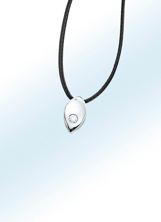 Loepzuivere diamantsieraden - Kettinghanger met loepzuivere briljant en lederen halsband, in Farbe