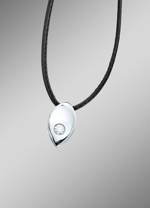 Loepzuivere diamantsieraden - Kettinghanger met loepzuivere briljant en lederen halsband, in Farbe  Ansicht 1