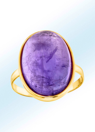 Damesring met echte amethist-cabochon