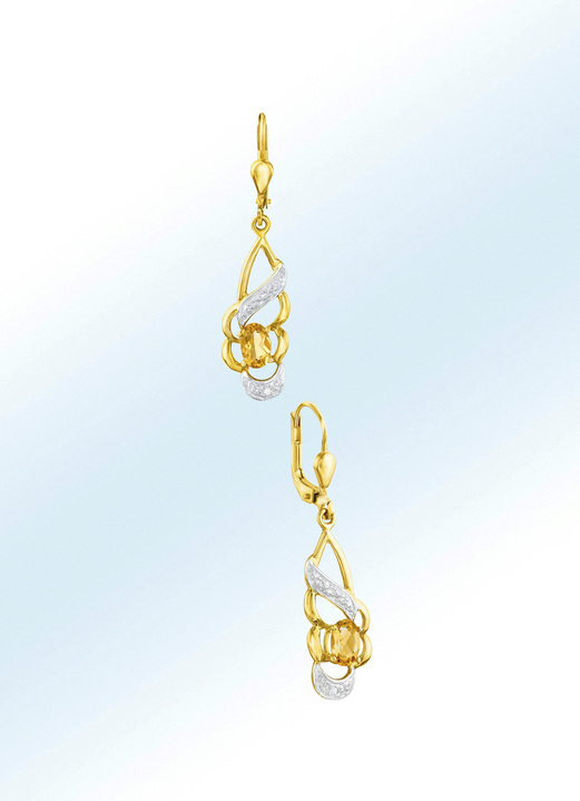 Oorbellen - Oorbellen met citrien en 2 diamanten, in Farbe