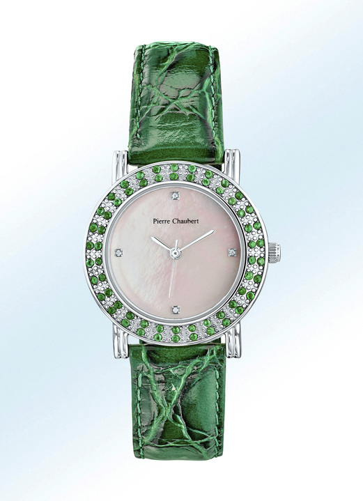 Leren band - Mooie kwarts-dameshorloges, in Farbe , in Ausführung Smaragd, groen Ansicht 1