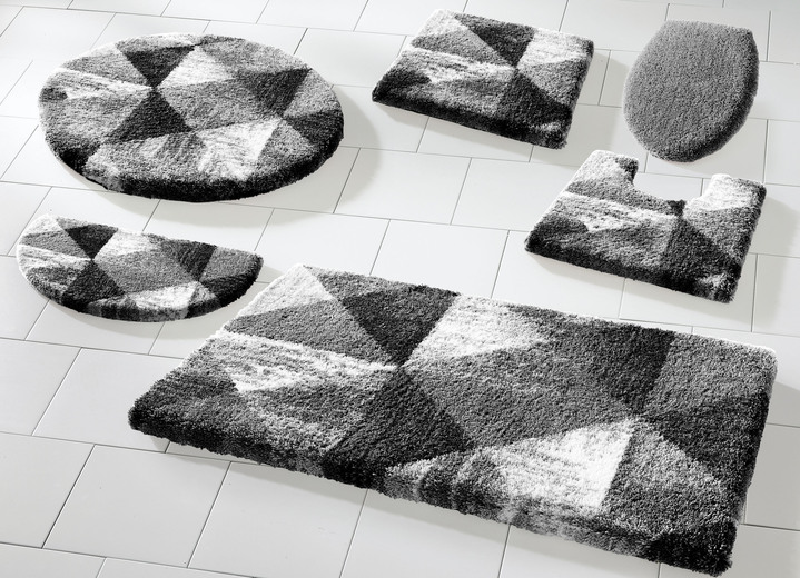 Badmatten - Badmattenset van Grund met geometrisch dessin, in Größe 100 (Matje, halfrond 50/80 cm) bis 112 (Toiletdekselafdekking 47/50 cm), in Farbe ANTRACIET-GRIJS Ansicht 1