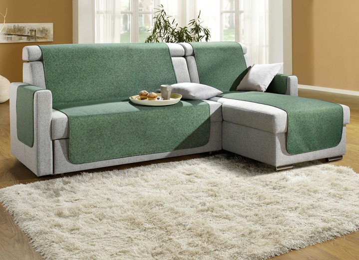 Sessel- & Sofaüberwürfe - Sessel-,Couch- und Armlehnenschoner mit Bandeinfassung, in Größe 101 (Fauteuilbeschermer, 50 x 150 cm) bis 865 (2 armleuningbeschermers, 50 x 70 cm), in Farbe TANNE Ansicht 1