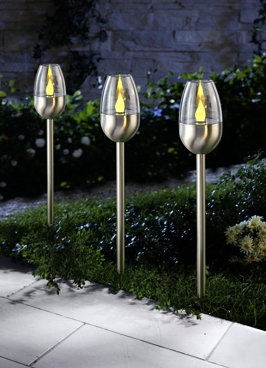Tuinverlichting - Tuinlampen 'Toulon', op zonne-energie, set van 3, in Farbe ZILVER