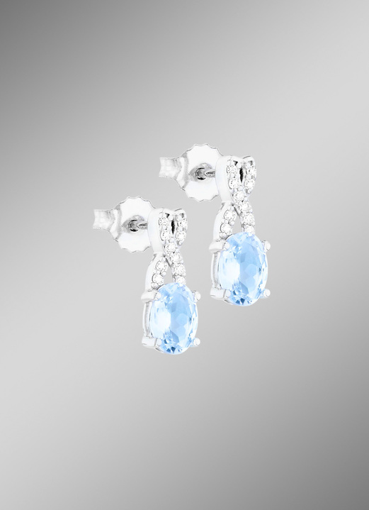 - Prachtige oorbellen met diamanten en aquamarijn, in Farbe