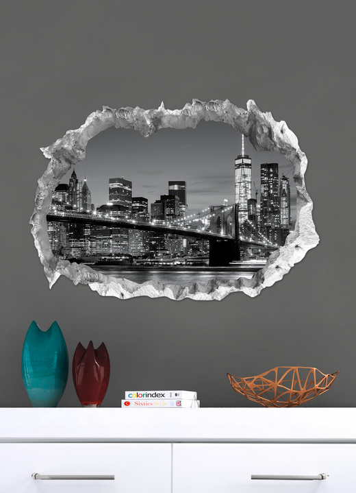 Landschap  - 3D-muurtattoo New York met indrukwekkend 3D-effect, in Farbe GRIJS Ansicht 1