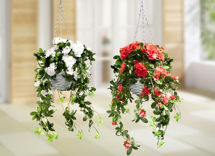 Tuindecoraties - Hangmand met azalea's, met handige ophanging, in Farbe WIT