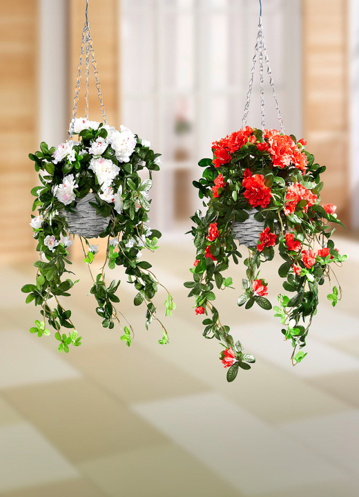 Kunst- & textielplanten - Hangmand met azalea's, met handige ophanging, in Farbe WIT